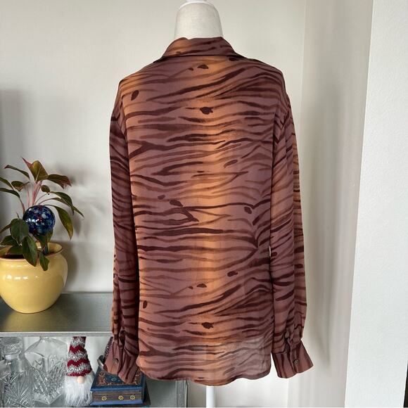 Alfani Abstract Line Print Ombre Button Front Silk Shirt - Picture 7 of 8